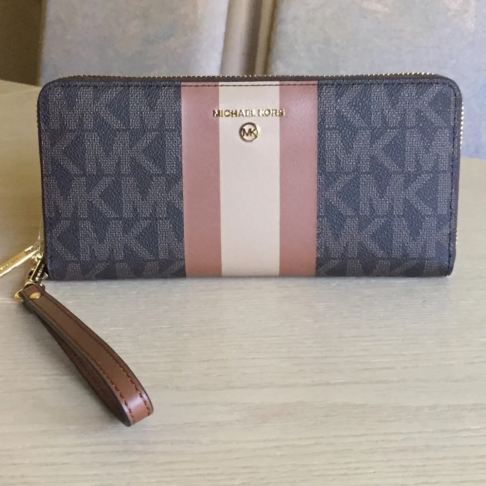 Michael Kors Center Stripe Brown Wallet, Wristlet